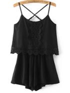 Romwe Criss Cross Back Lace Trim Cami Straps Playsuit