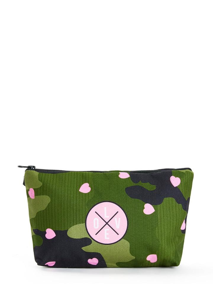 Romwe Heart Print Zipper Pouch