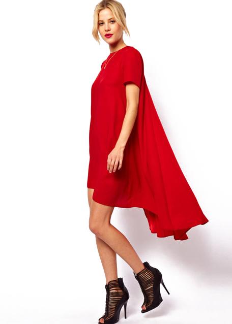 Romwe High Low Loose Red Dress