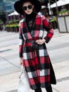 Romwe Red V Neck Long Sleeve Tie-waist Coat