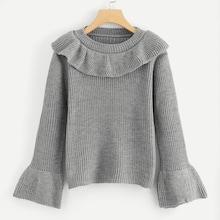 Romwe Flounce Embellished Marled Jumper