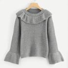 Romwe Flounce Embellished Marled Jumper