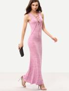 Romwe Pink Sleeveless Lace Up Maxi Dress
