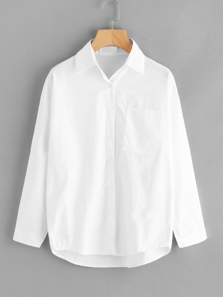 Romwe Dip Hem Chest Pocket Single Breasted Shirt