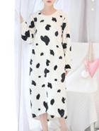 Romwe Cow Print Plush Night Dress