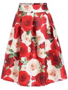Romwe Florals Flare Red Skirt