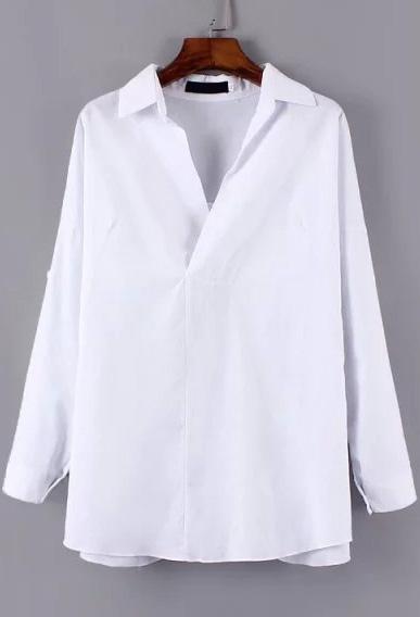 Romwe Lapel Back Split Blouse