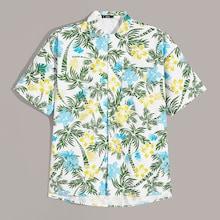 Romwe Guys Pocket Front Tropical Shirt