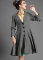 Romwe Grey Lapel Long Sleeve Buttons Slim Coat