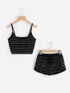 Romwe Striped Crop Cami Top With Dolphin Shorts