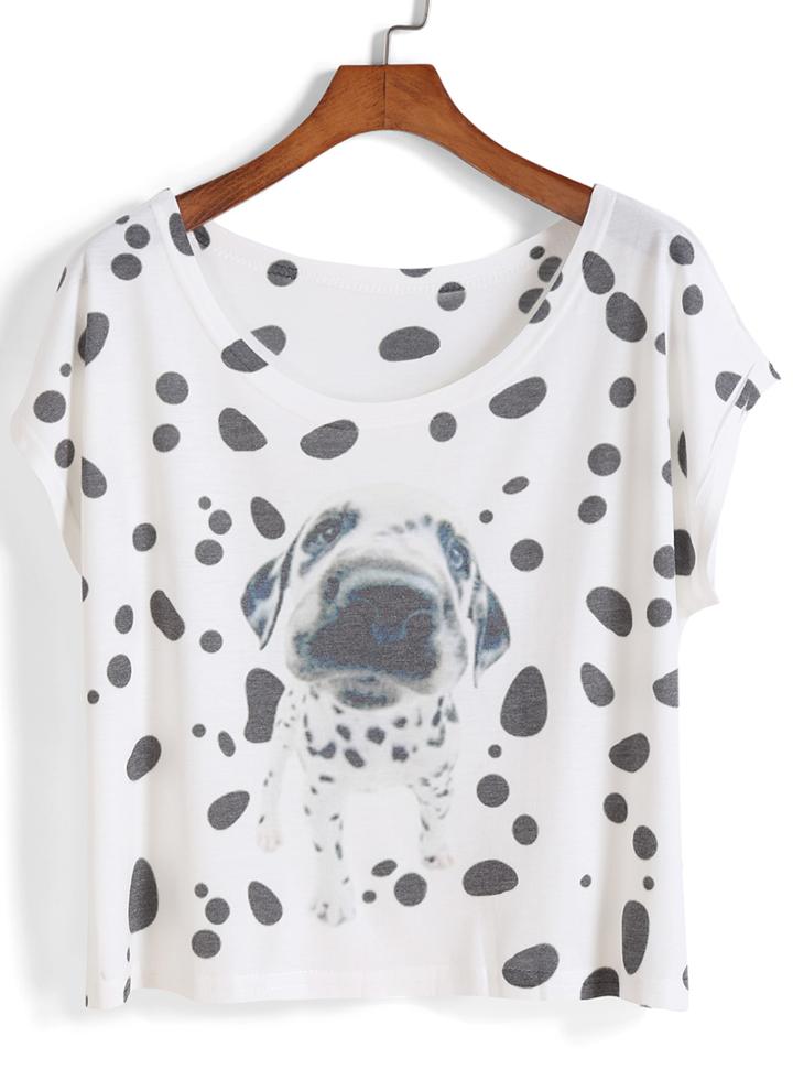 Romwe Speckled Dog Print Loose T-shirt