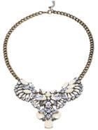 Romwe Beige Drop Gemstone Fan-shaped Necklace