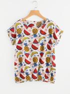 Romwe Allover Fruit And Bee Print Top