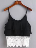 Romwe Contrast Lace Trim Tiered Cami Top