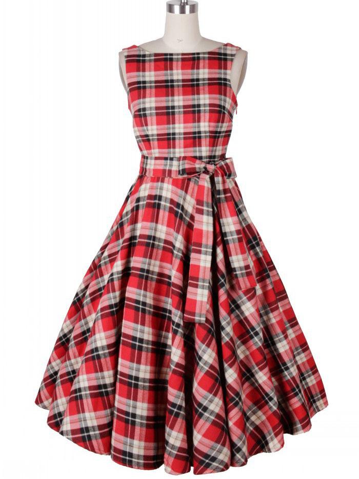 Romwe Backless Plaid Tie-waist Dress