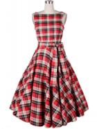 Romwe Backless Plaid Tie-waist Dress