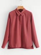 Romwe Point Collar High Low Blouse