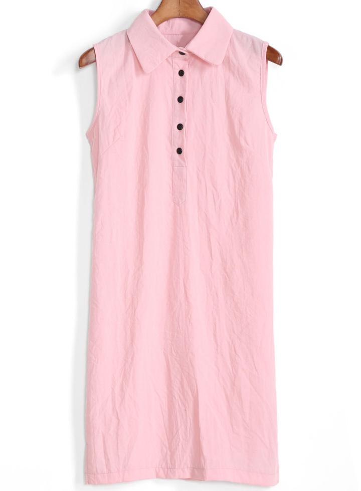Romwe Lapel With Buttons Pink Dress