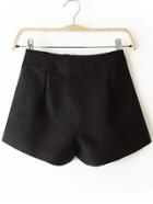 Romwe Pockets Zipper Black Shorts