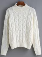 Romwe High Neck Cable Knit White Sweater