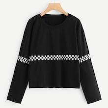 Romwe Plus Contrast Plaid Sweatshirt