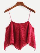 Romwe Hollow Out Asymmetric Crochet Cami Top - Burgandy