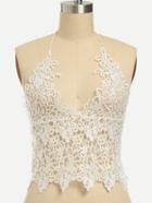 Romwe White Lace Crochet Hollow Out Top With Zipper