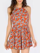 Romwe Multicolor Cold Shoulder Flower Print Tie Jumpsuit