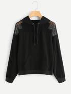 Romwe Hollow Net Insert Kangaroo Pocket Hoodie