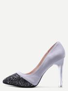 Romwe Grey Embellished Toe Suede Leather Sheer Heel Pumps