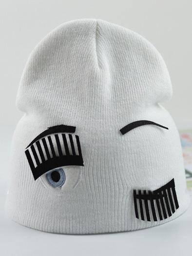 Romwe Eye Eyelash Pattern White Hat