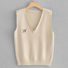 Romwe Letter Embroidered V-neck Vest