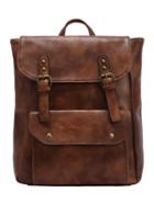 Romwe Faux Leather Double Buckle Strap Backpack - Brown