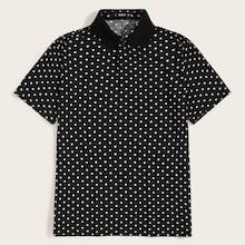 Romwe Guys Solid Collar Polka Dot Polo Shirt