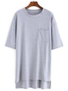Romwe Dip Hem Split Pocket Grey Tshirt Dress