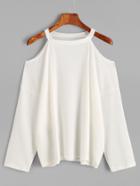 Romwe Beige Cold Shoulder Loose Knit T-shirt