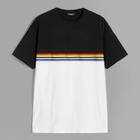 Romwe Guys Rainbow Stripe Patched Two-tone T-shirt