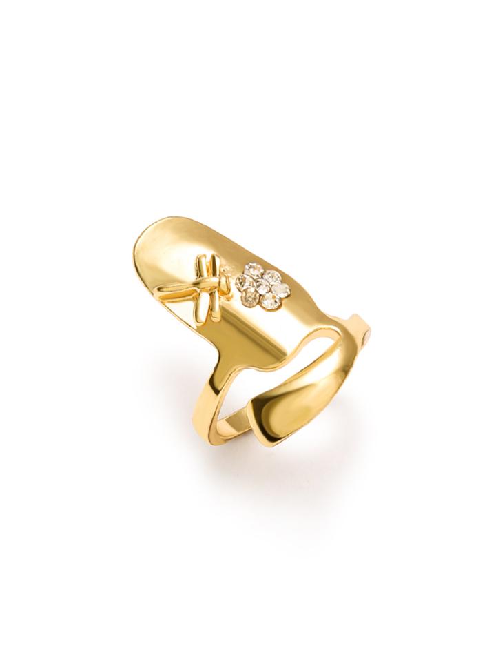 Romwe Gold Plated Rhinestone Nail Ring