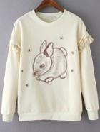 Romwe Rabbit Embroidered Beaded Ruffle Sweatshirt