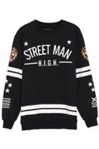 Romwe Street Man & Star Black Sweatshirt