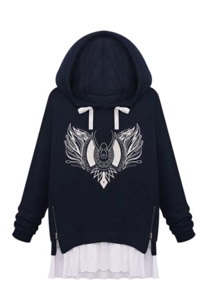 Romwe Flying Bat Print Flouncing Hoodie