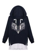 Romwe Flying Bat Print Flouncing Hoodie