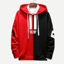 Romwe Guys Two Tone Letter Print Drawstring Hoodie