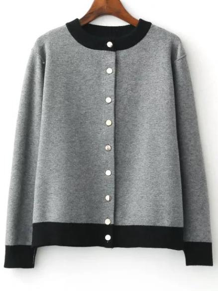 Romwe Grey Single Breasted Knitted Bomber Jacket