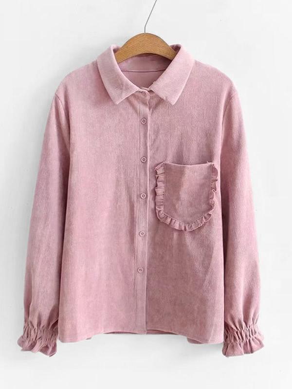 Romwe Ruffle Sleeve Corduroy Blouse