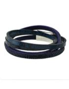 Romwe Blue Pu Leather Wrap Bracelet