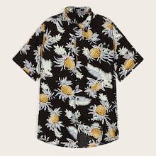 Romwe Guys Button Up Pineapple Print Shirt