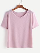 Romwe Pink V Neck Basic T-shirt