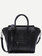 Romwe Black Zip Trim Faux Leather Handbag With Strap