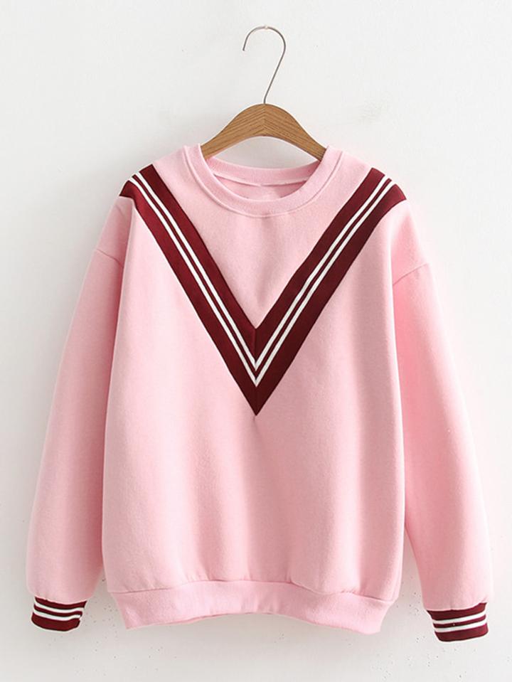 Romwe Contrast Chevron Striped Detail Sweatshirt